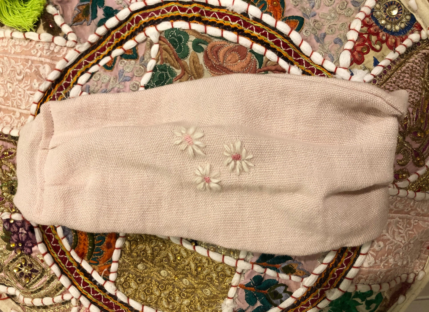 Linen Headband - Rose powder with daisies