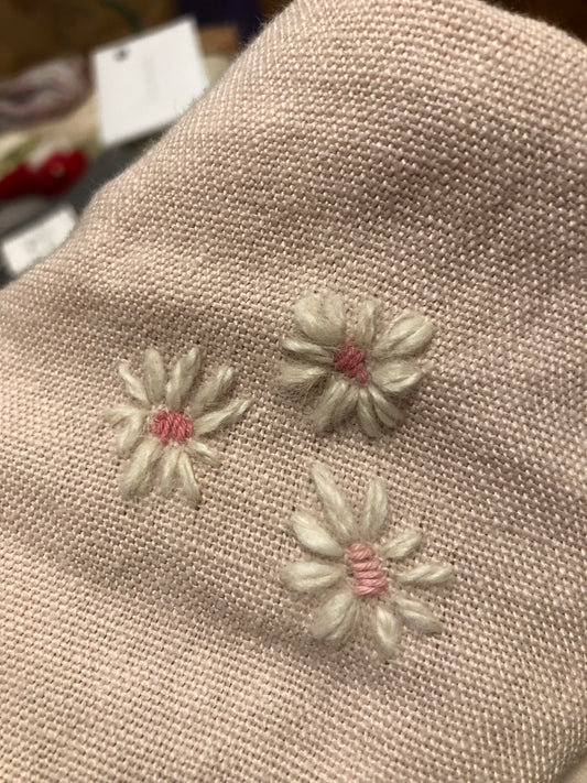 Linen Headband - Rose powder with daisies